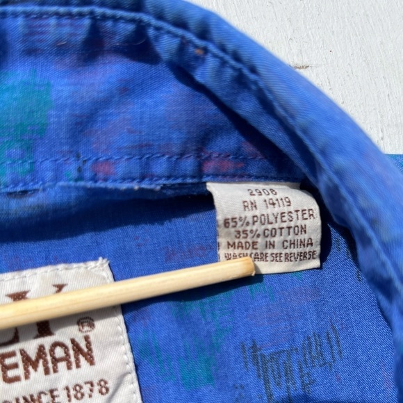 Men's Ely Cattleman Western Shirt Blue Art 15 1/2 Ranch Cotton Cowboy Rodeo Work - Picture 3 of 12